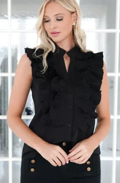 Mixed Brands - Sleeveless Ruffle Shirt 96623363 - Black