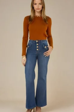 Mixed Brands - Stretch wide flare jeans with buttons 2949 - Denim Blue