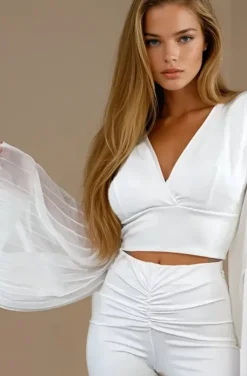Mixed Brands - Top with chiffon sleeve 2468 - White