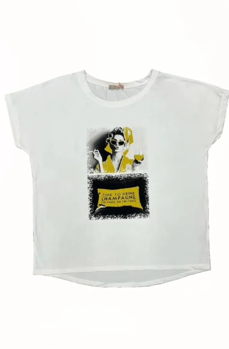 Mixed Brands - Tshirt Time to drink Champagne 3621- White
