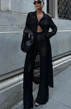 Mixed Brands - Two piece Knit set Pant and Kimono 12411 - Black