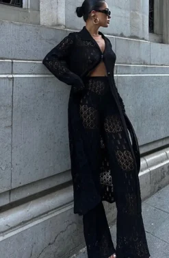 Mixed Brands - Two piece Knit set Pant and Kimono 12411 - Black
