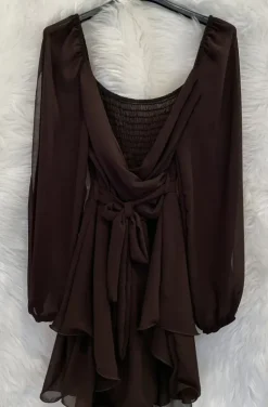 Mixed Brands - V-neck flowy Chiffon Dress 25988 - Brown