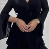 Mixed Brands - V-neck flowy Chiffon Dress 25988 - Black