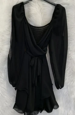 Mixed Brands - V-neck flowy Chiffon Dress 25988 - Black