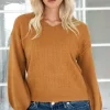 Mixed Brands - V-neck sweater with braids 5010 - Camello