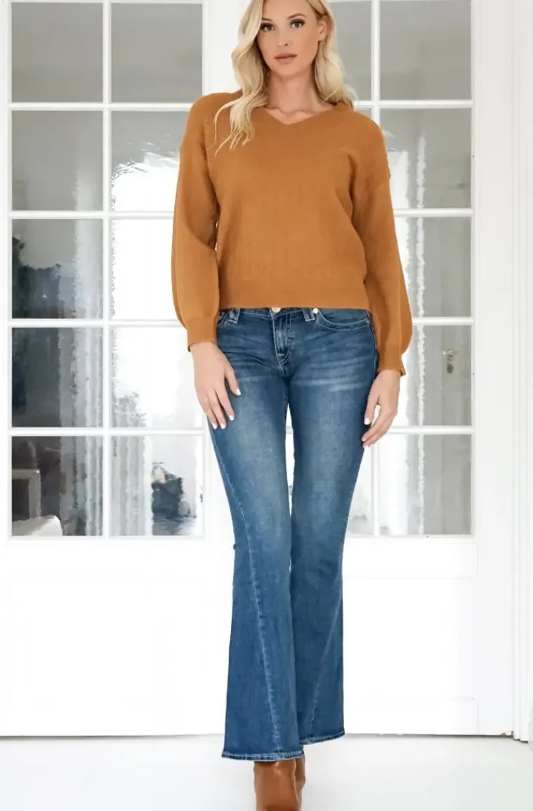 Mixed Brands - V-neck sweater with braids 5010 - Camello