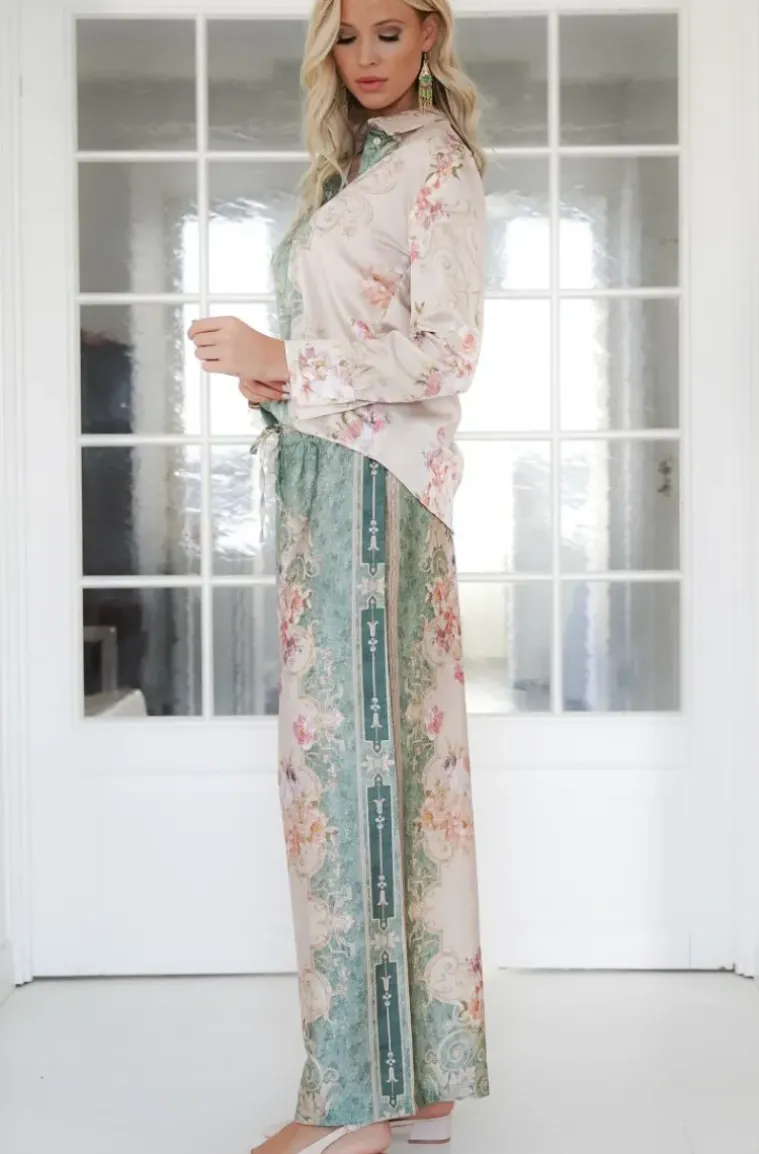 Mixed Brands - Waterway Patterned Pants Shirt Satin Suit 13388 - Multicolor
