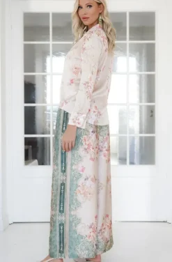 Mixed Brands - Waterway Patterned Pants Shirt Satin Suit 13388 - Multicolor