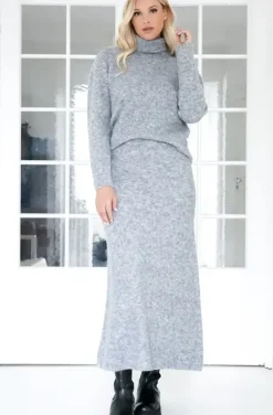 NORR - Filine Knit Skirt - Light Grey Melange