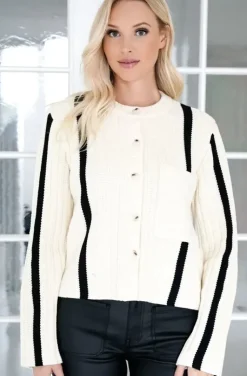 NORR - Stilla Blocking knit Cardigan - offwhite with black details