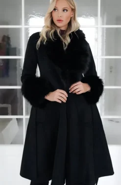 Plain Vanilla - Amazing coat with Faux fur Details - Black