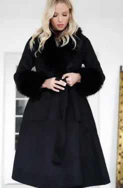 Plain Vanilla - Amazing coat with Faux fur Details - Black