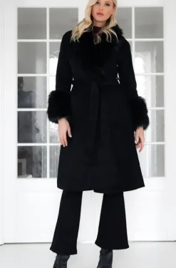 Plain Vanilla - Amazing coat with Faux fur Details - Black