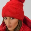 Plain Vanilla - Beanie with rhinestones and pom pom - Red