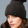 Plain Vanilla - Beanie with rhinestones and pom pom - Black
