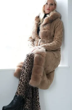 Plain Vanilla - Knitted Cardigan/Jacket with Faux Fur - Camel