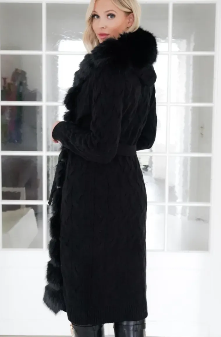 Plain Vanilla - Knitted Cardigan/Jacket with Faux Fur - Black
