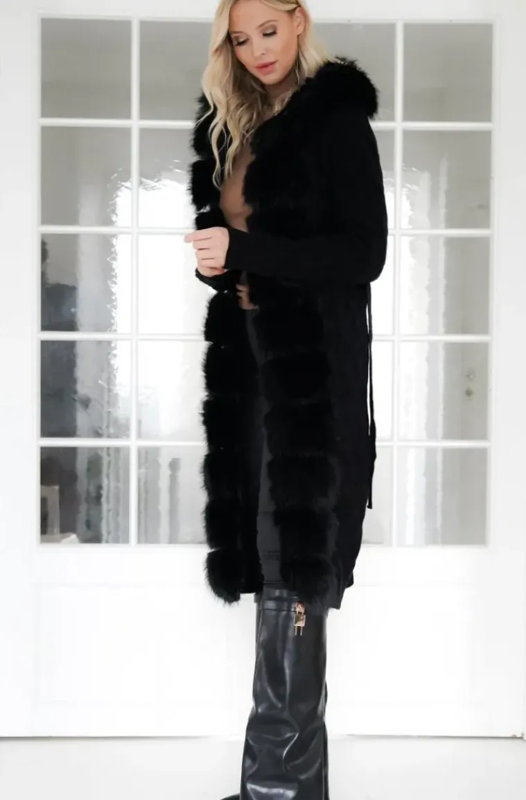 Plain Vanilla - Knitted Cardigan/Jacket with Faux Fur - Black