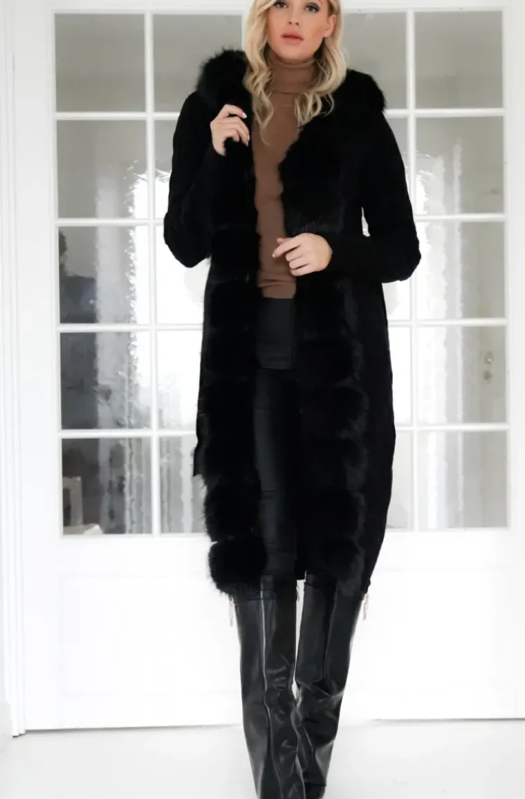 Plain Vanilla - Knitted Cardigan/Jacket with Faux Fur - Black