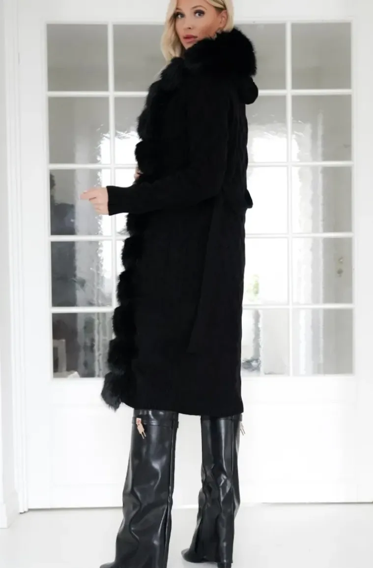Plain Vanilla - Knitted Cardigan/Jacket with Faux Fur - Black