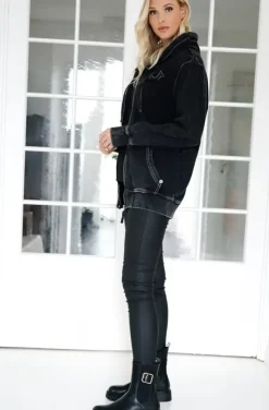 True Religion - Washed Big T Boyfriend Zip Hoodie - Jet Black