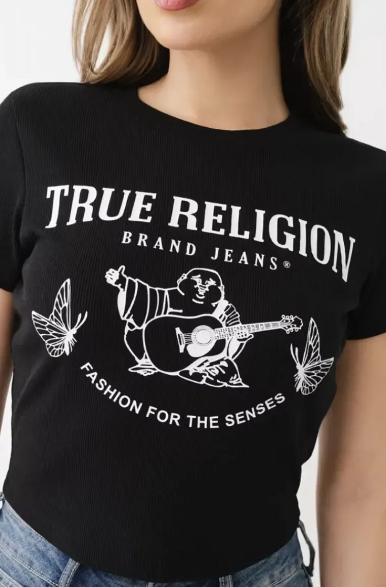 True Religion. Buddha Butterfly Baby Tee - Jet Black