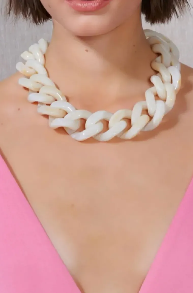 Vanessa Baroni - Big Flat chain necklace - Pearl Marble